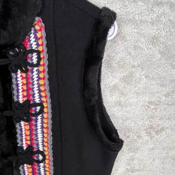 MYTHOLOGY Hippie 100% Wool Faux Fur Trim Vest Boho Hippie Large Scandinavia Knit - Picture 8 of 14